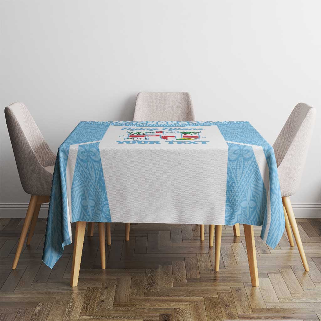 Custom Fiji Tapa Rugby Tablecloth Flying Fijian Blue And White Version