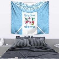 Custom Fiji Tapa Rugby Tapestry Flying Fijian Blue And White Version