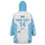 Custom Fiji Tapa Rugby Wearable Blanket Hoodie Flying Fijian Blue And White Version