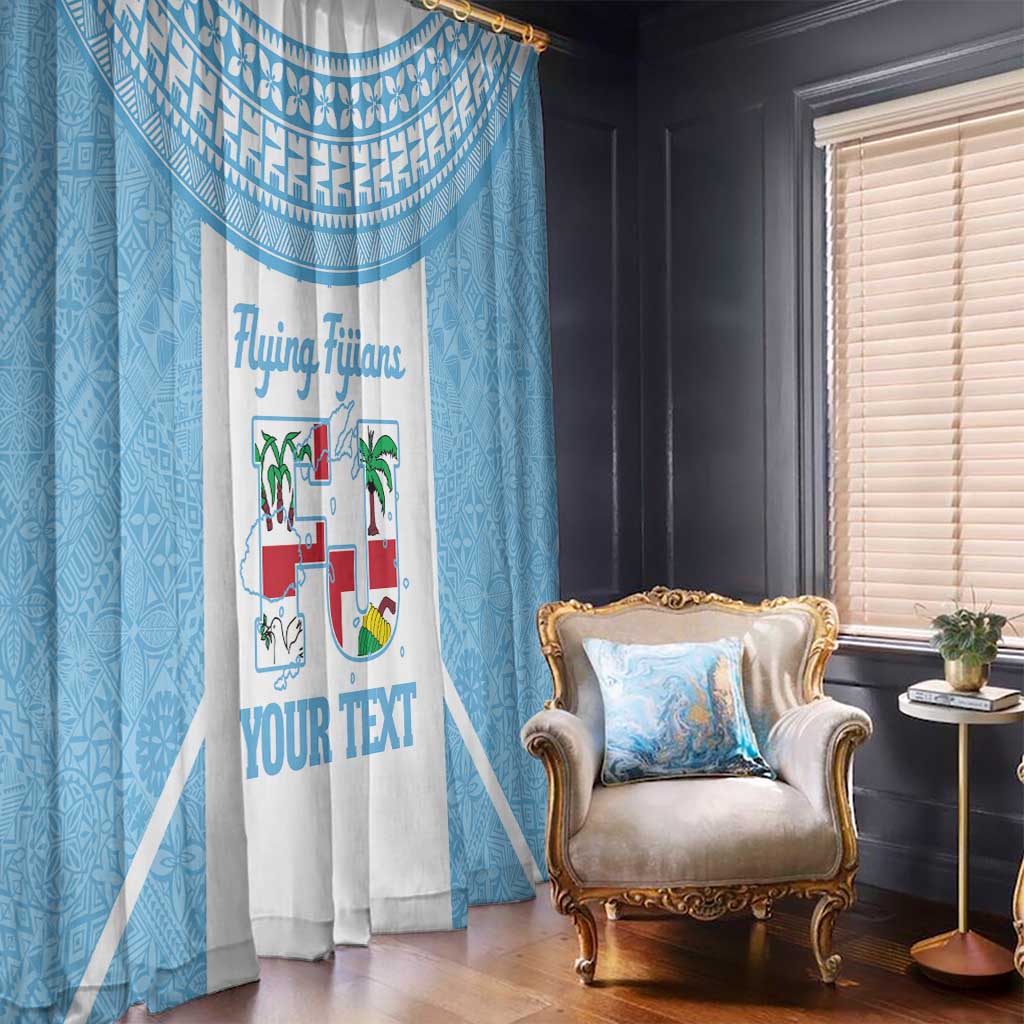Custom Fiji Tapa Rugby Window Curtain Flying Fijian Blue And White Version