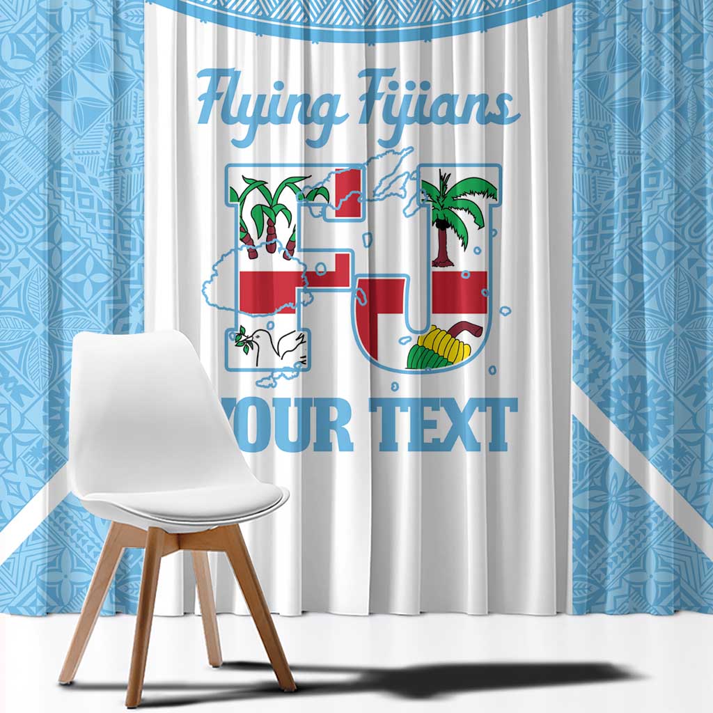 Custom Fiji Tapa Rugby Window Curtain Flying Fijian Blue And White Version