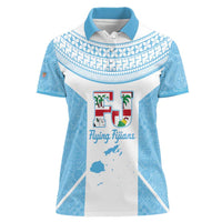 Custom Fiji Tapa Rugby Women Polo Shirt Flying Fijian Blue And White Version