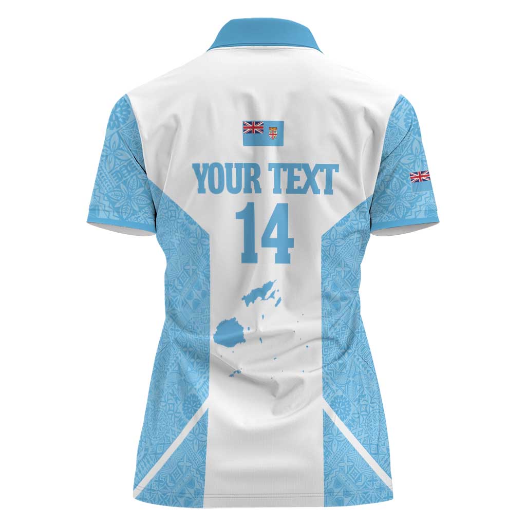 Custom Fiji Tapa Rugby Women Polo Shirt Flying Fijian Blue And White Version