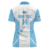 Custom Fiji Tapa Rugby Women Polo Shirt Flying Fijian Blue And White Version