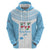 Custom Fiji Tapa Rugby Zip Hoodie Flying Fijian Blue And White Version