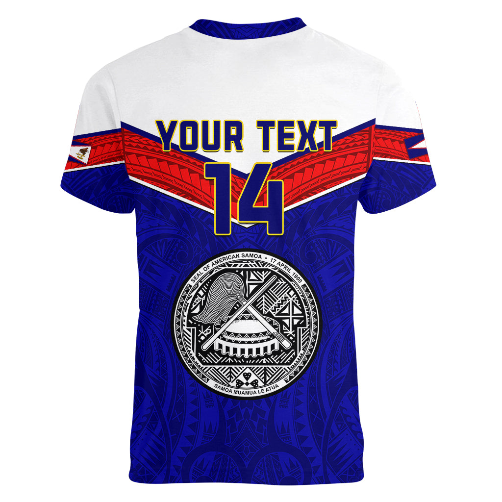 Personalised American Samoa Football Women V Neck T Shirt Polynesian Sporty Style LT14 - Polynesian Pride