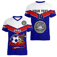 Personalised American Samoa Football Women V Neck T Shirt Polynesian Sporty Style LT14 - Polynesian Pride