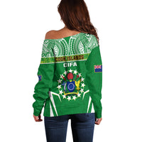 Cook Islands Football Off Shoulder Sweater Go Kuki Airani Polynesian Sporty Style LT14 - Polynesian Pride