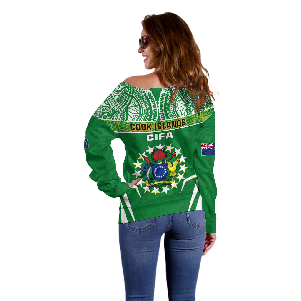 Cook Islands Football Off Shoulder Sweater Go Kuki Airani Polynesian Sporty Style LT14 - Polynesian Pride