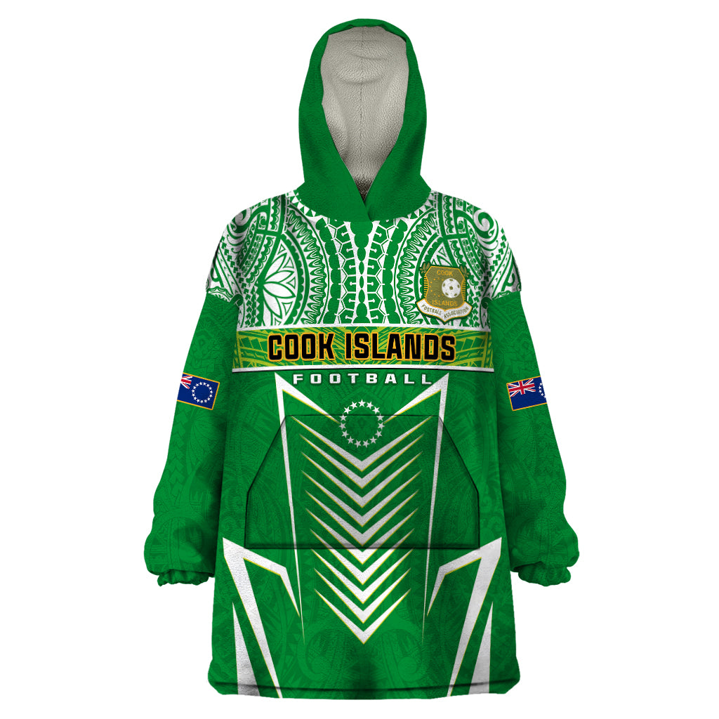 Cook Islands Football Wearable Blanket Hoodie Go Kuki Airani Polynesian Sporty Style LT14 One Size Green - Polynesian Pride