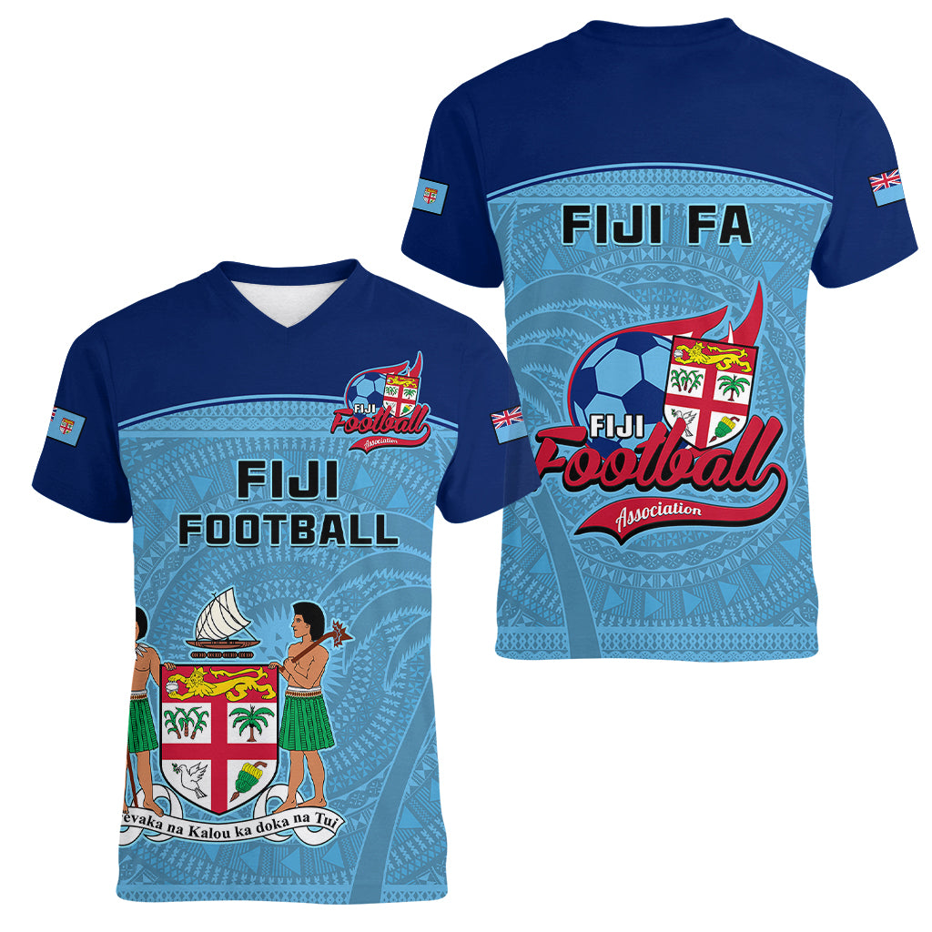 Fiji Football Women V Neck T Shirt Fijian Tapa Pattern Sporty Style LT14 - Polynesian Pride