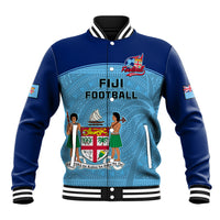 Personalised Fiji Football Baseball Jacket Fijian Tapa Pattern Sporty Style LT14 Unisex Blue - Polynesian Pride