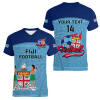 Personalised Fiji Football Women V Neck T Shirt Fijian Tapa Pattern Sporty Style LT14 - Polynesian Pride
