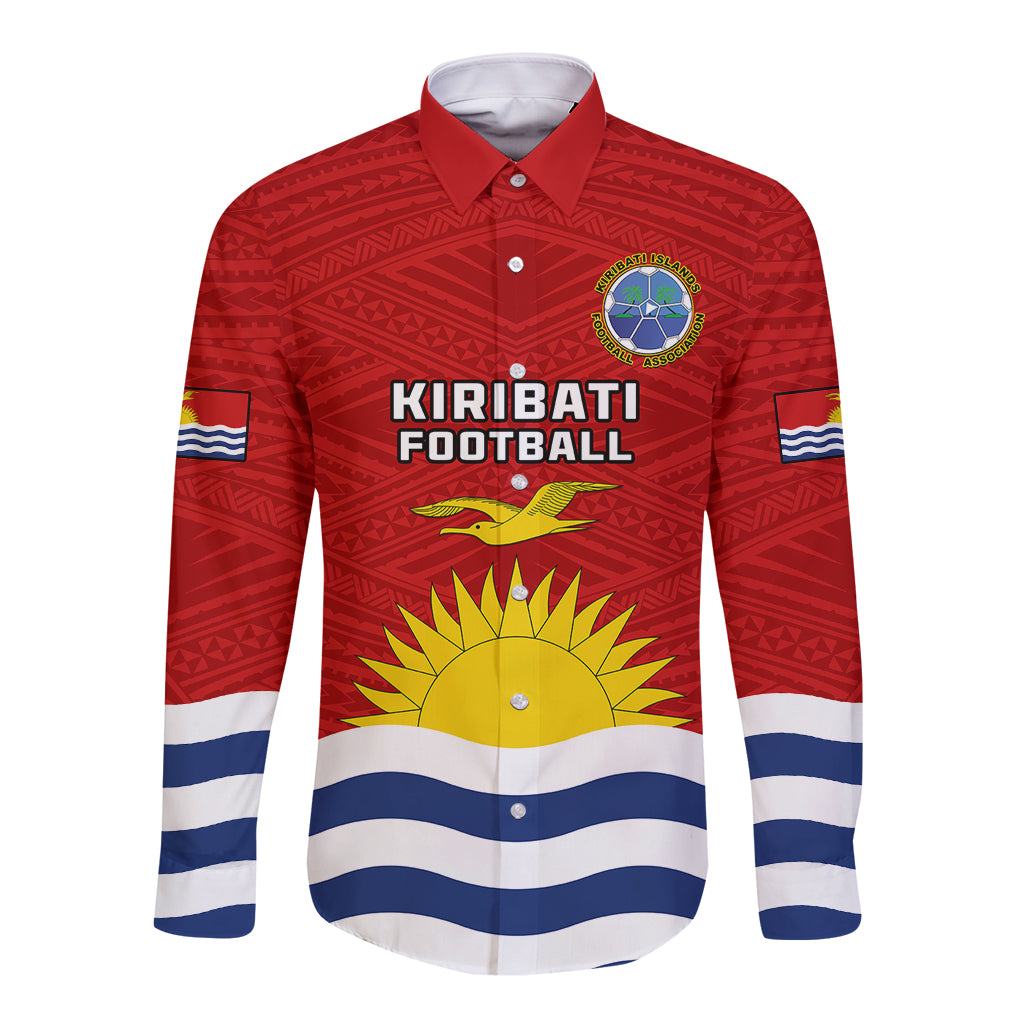 Kiribati Football Long Sleeve Button Shirt Polynesian Pattern Mix Kiribatian Flag LT14 Unisex Red - Polynesian Pride