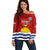 Kiribati Football Off Shoulder Sweater Polynesian Pattern Mix Kiribatian Flag LT14 Women Red - Polynesian Pride