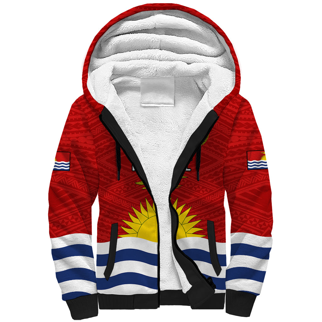 Kiribati Football Sherpa Hoodie Polynesian Pattern Mix Kiribatian Flag LT14 Unisex Red - Polynesian Pride