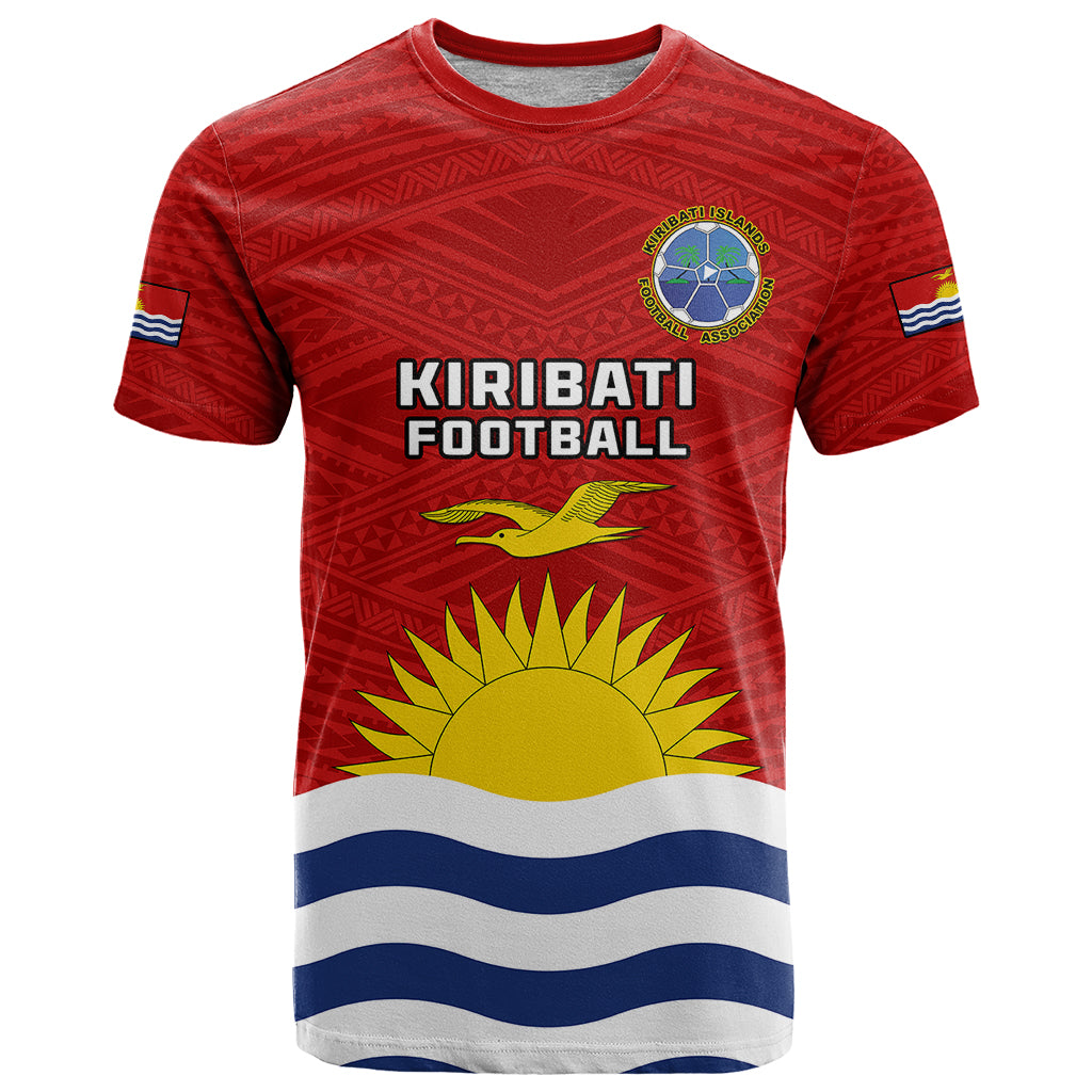 Kiribati Football T Shirt Polynesian Pattern Mix Kiribatian Flag LT14 Red - Polynesian Pride