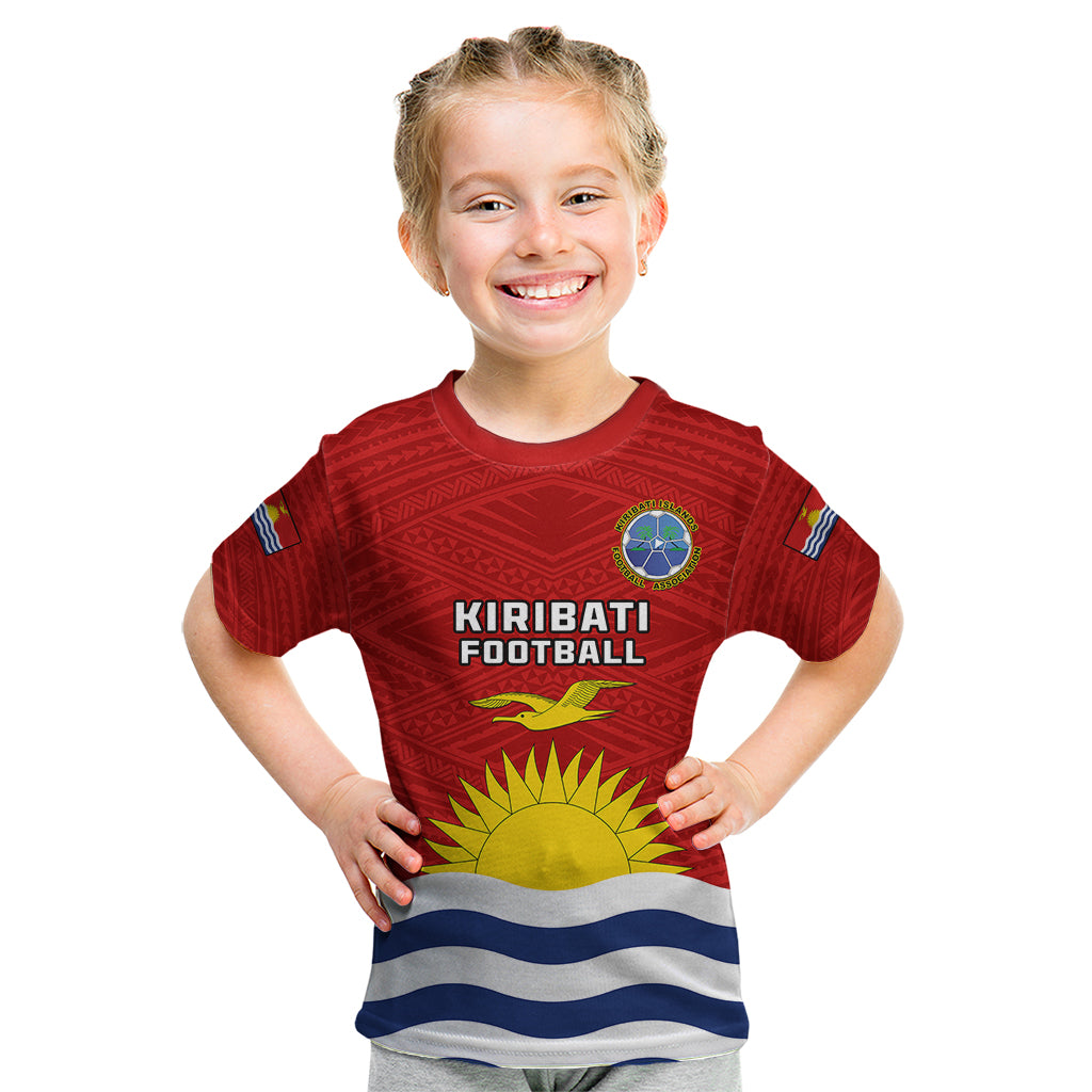 Personalised Kiribati Football Kid T Shirt Polynesian Pattern Mix Kiribatian Flag LT14 Red - Polynesian Pride