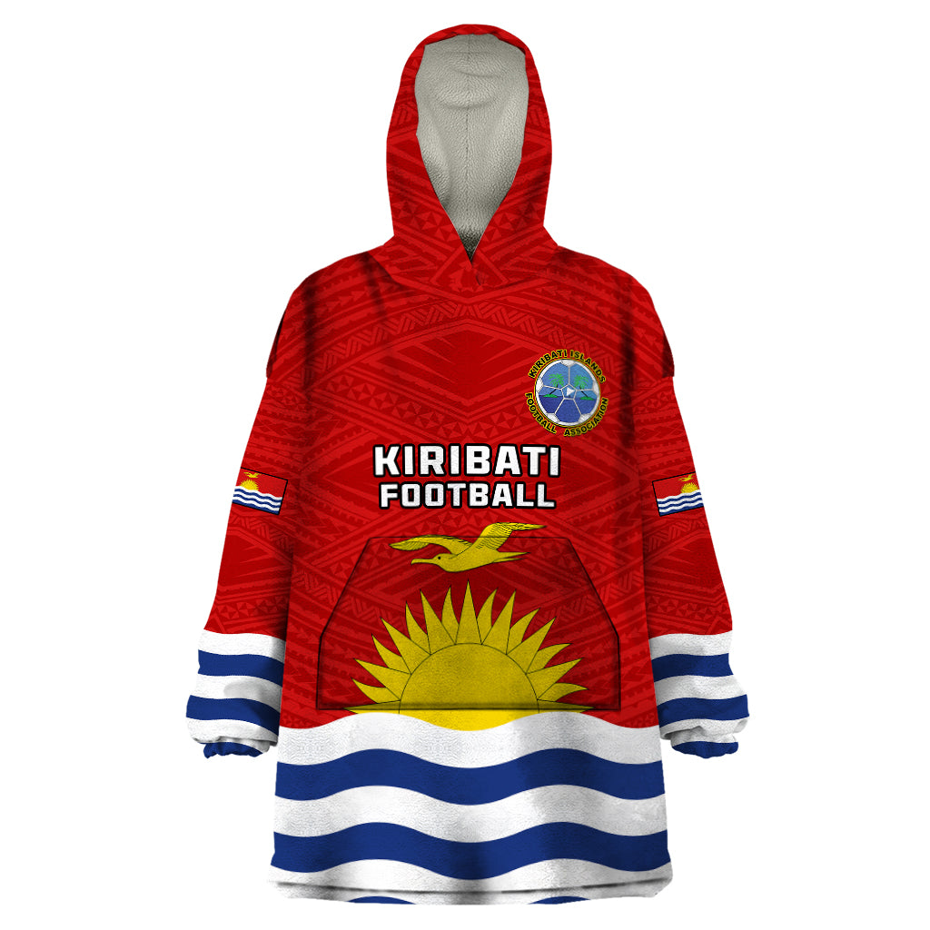 Personalised Kiribati Football Wearable Blanket Hoodie Polynesian Pattern Mix Kiribatian Flag LT14 One Size Red - Polynesian Pride