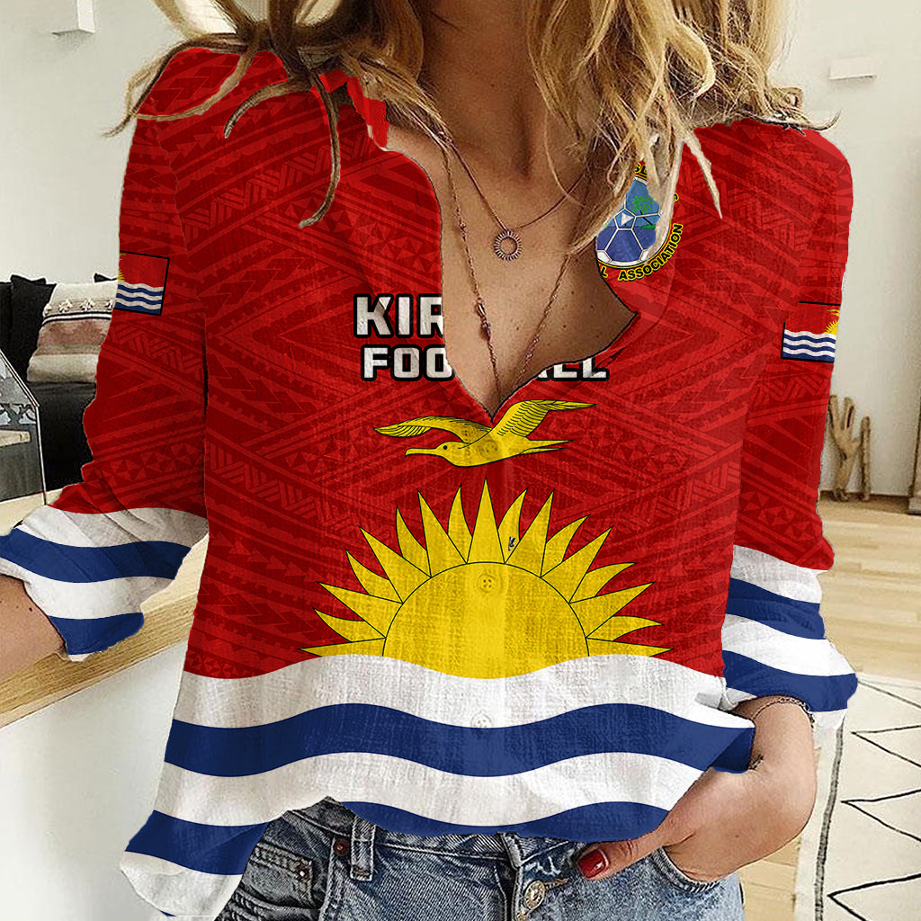 Personalised Kiribati Football Women Casual Shirt Polynesian Pattern Mix Kiribatian Flag LT14 Female Red - Polynesian Pride