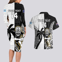 Custom Fiji And New Zealand Rugby Couples Matching Long Sleeve Bodycon Dress and Hawaiian Shirt Aotearoa Silver Fern Mix Fijian Tapa Pattern