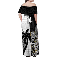 Custom Fiji And New Zealand Rugby Family Matching Off Shoulder Maxi Dress and Hawaiian Shirt Aotearoa Silver Fern Mix Fijian Tapa Pattern