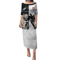 Custom Fiji And New Zealand Rugby Family Matching Puletasi and Hawaiian Shirt Aotearoa Silver Fern Mix Fijian Tapa Pattern