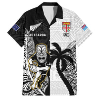 Custom Fiji And New Zealand Rugby Family Matching Short Sleeve Bodycon Dress and Hawaiian Shirt Aotearoa Silver Fern Mix Fijian Tapa Pattern