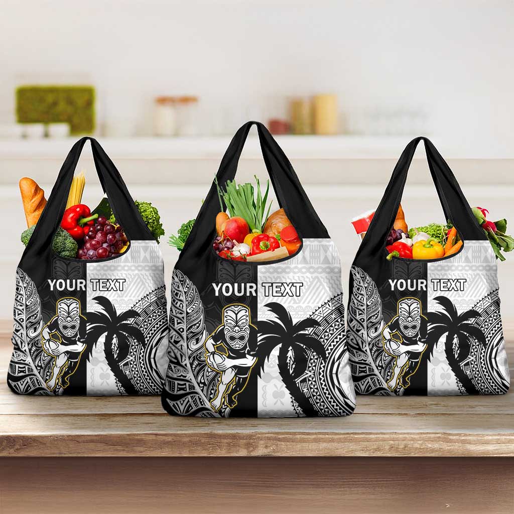 Custom Fiji And New Zealand Rugby Grocery Bag Aotearoa Silver Fern Mix Fijian Tapa Pattern