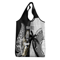 Custom Fiji And New Zealand Rugby Grocery Bag Aotearoa Silver Fern Mix Fijian Tapa Pattern