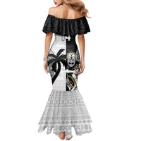 Custom Fiji And New Zealand Rugby Mermaid Dress Aotearoa Silver Fern Mix Fijian Tapa Pattern