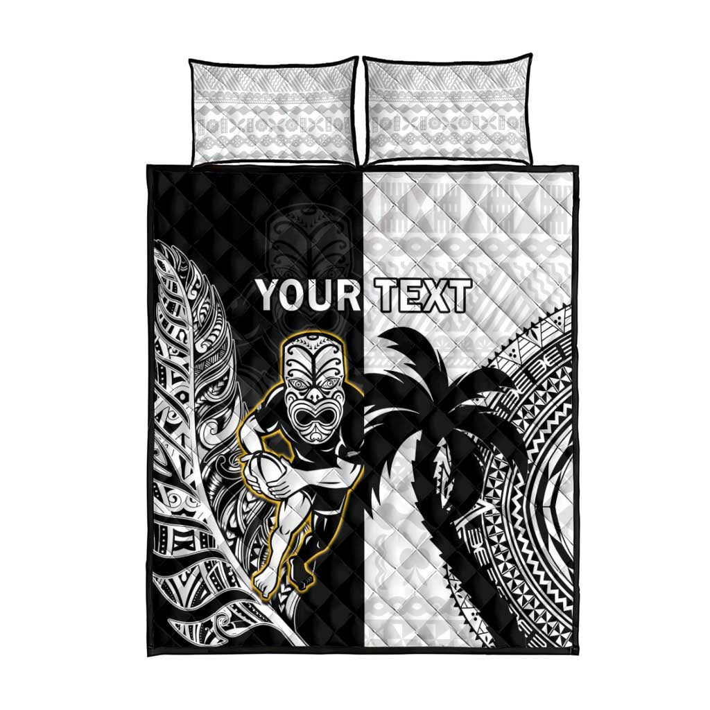 Custom Fiji And New Zealand Rugby Quilt Bed Set Aotearoa Silver Fern Mix Fijian Tapa Pattern