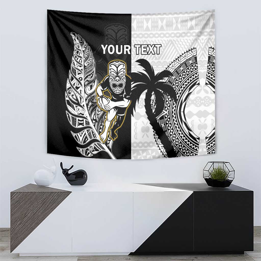 Custom Fiji And New Zealand Rugby Tapestry Aotearoa Silver Fern Mix Fijian Tapa Pattern
