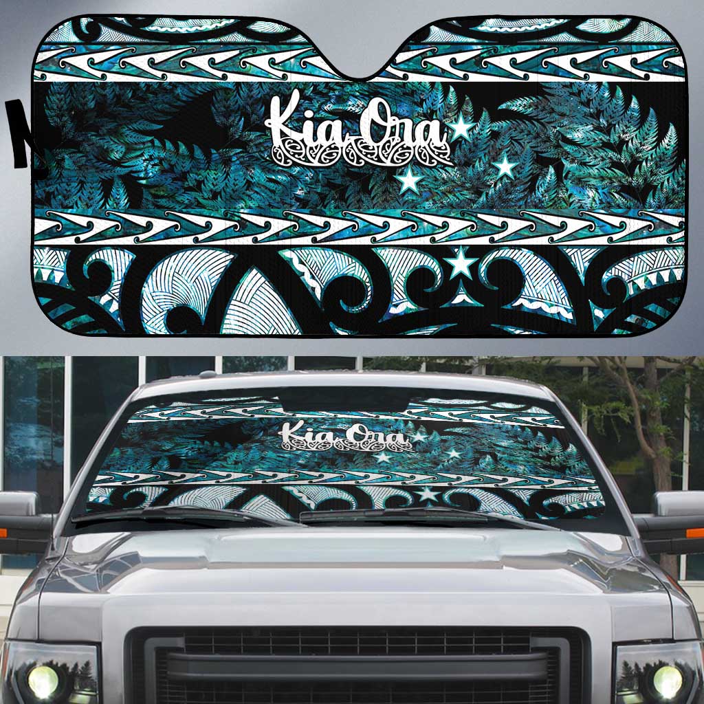 Kia Ora New Zealand Auto Sun Shade Aotearoa Proud Maori Paua Shell Silver Fern - Polynesian Pride