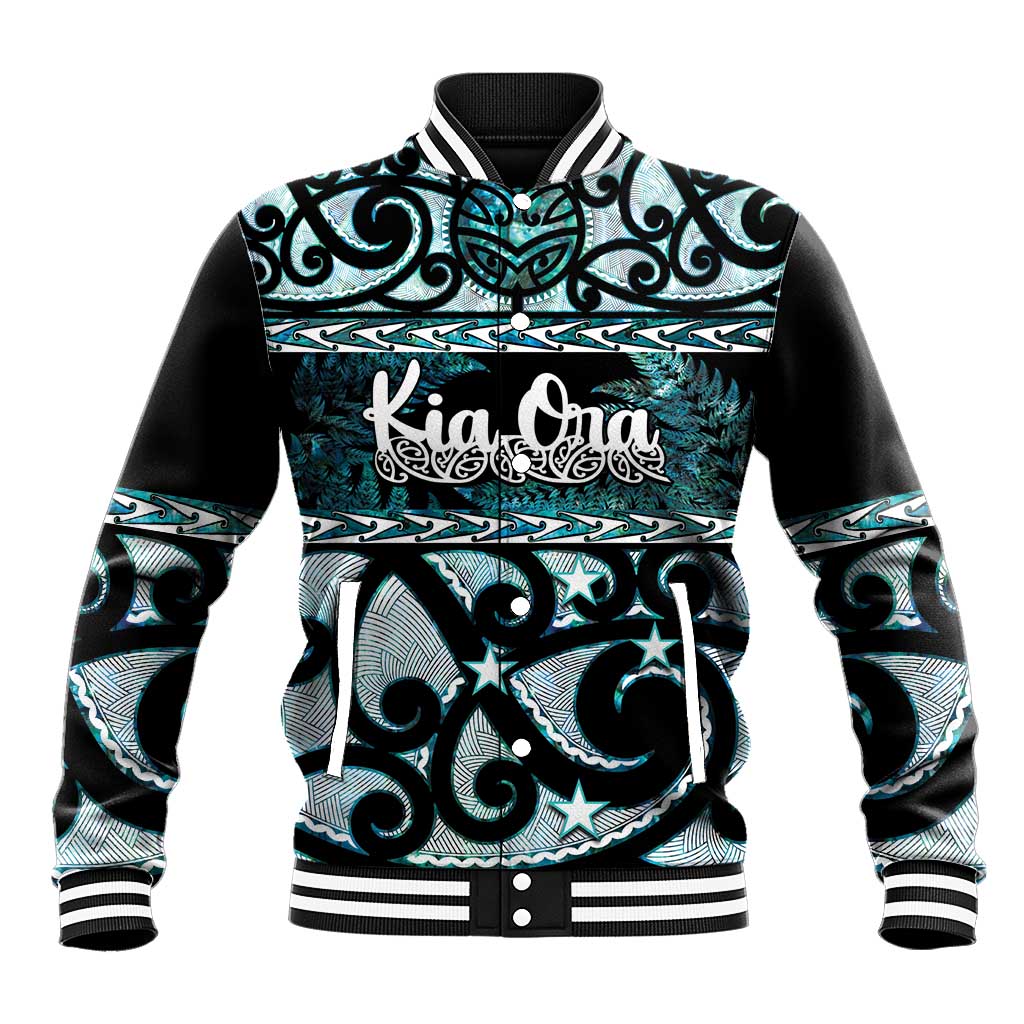 Kia Ora New Zealand Baseball Jacket Aotearoa Proud Maori Paua Shell Silver Fern - Polynesian Pride