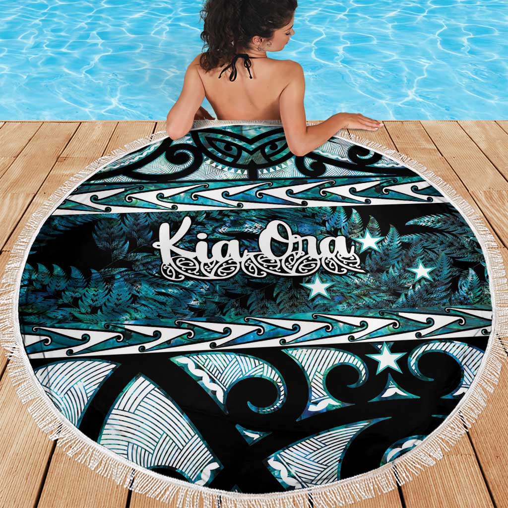 Kia Ora New Zealand Beach Blanket Aotearoa Proud Maori Paua Shell Silver Fern - Polynesian Pride