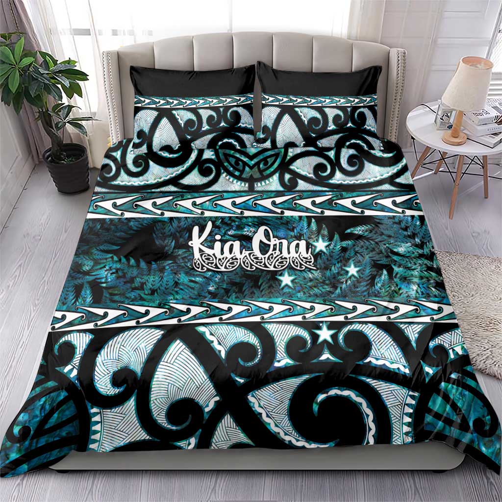 Kia Ora New Zealand Bedding Set Aotearoa Proud Maori Paua Shell Silver Fern - Polynesian Pride