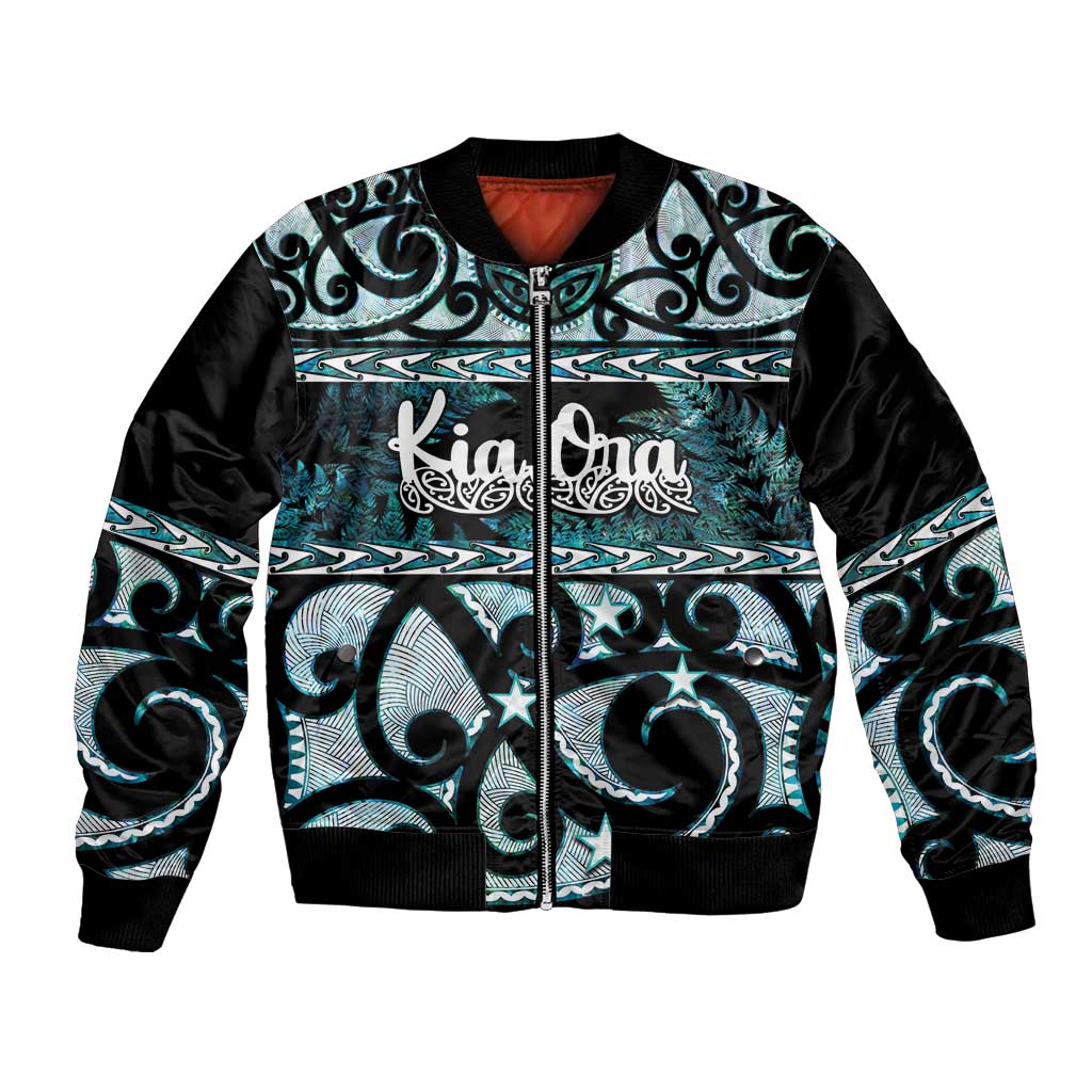 Kia Ora New Zealand Bomber Jacket Aotearoa Proud Maori Paua Shell Silver Fern - Polynesian Pride