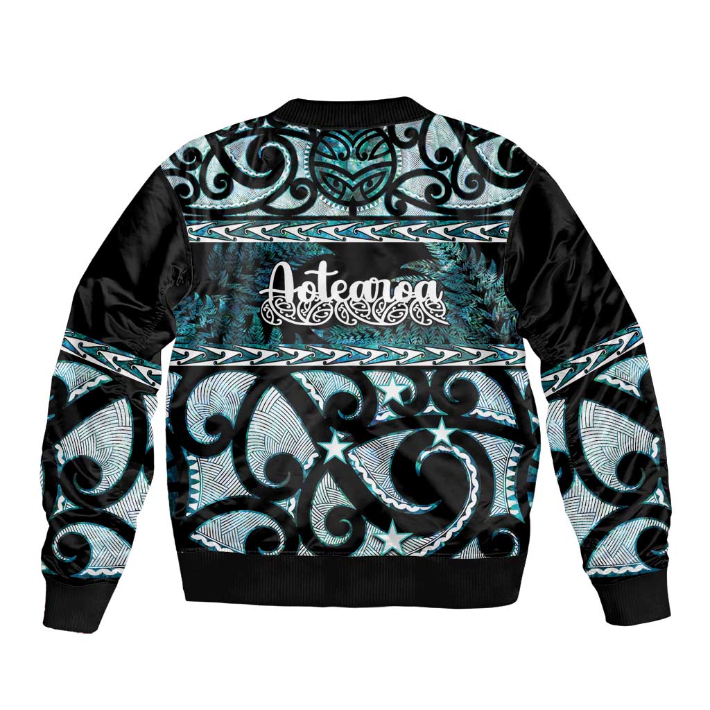 Kia Ora New Zealand Bomber Jacket Aotearoa Proud Maori Paua Shell Silver Fern - Polynesian Pride