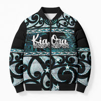 Kia Ora New Zealand Bomber Puffer Jacket Aotearoa Proud Maori Paua Shell Silver Fern - Polynesian Pride