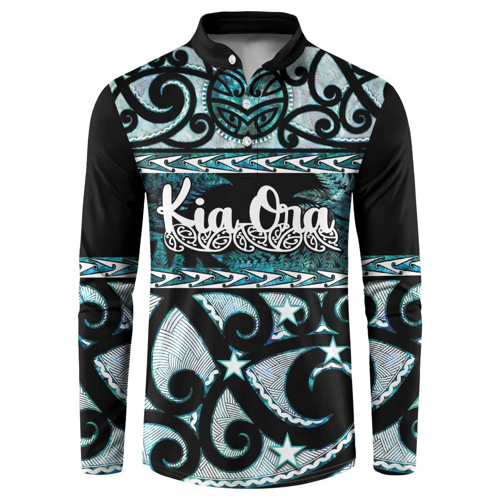 Kia Ora New Zealand Button Sweatshirt Aotearoa Proud Maori Paua Shell Silver Fern - Polynesian Pride