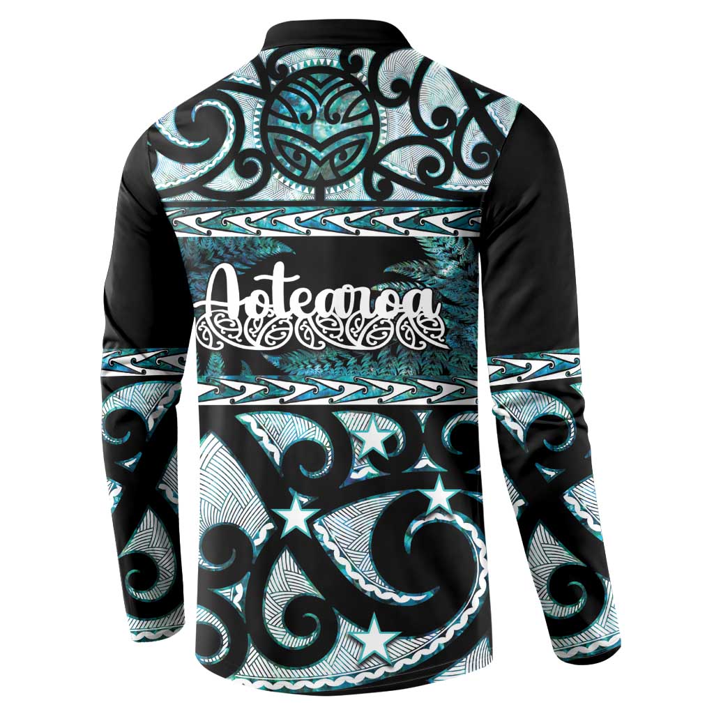 Kia Ora New Zealand Button Sweatshirt Aotearoa Proud Maori Paua Shell Silver Fern - Polynesian Pride