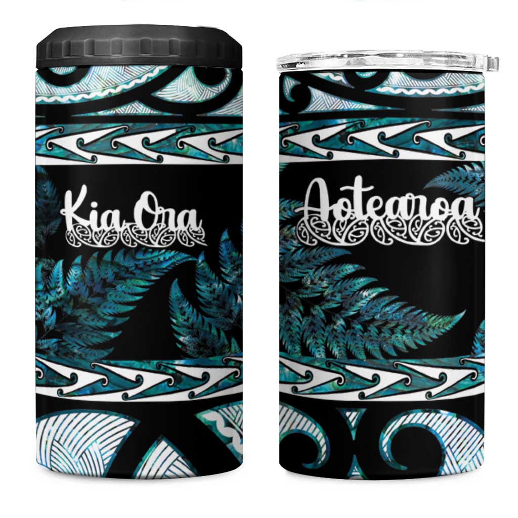 Kia Ora New Zealand 4 in 1 Can Cooler Tumbler Aotearoa Proud Maori Paua Shell Silver Fern - Polynesian Pride