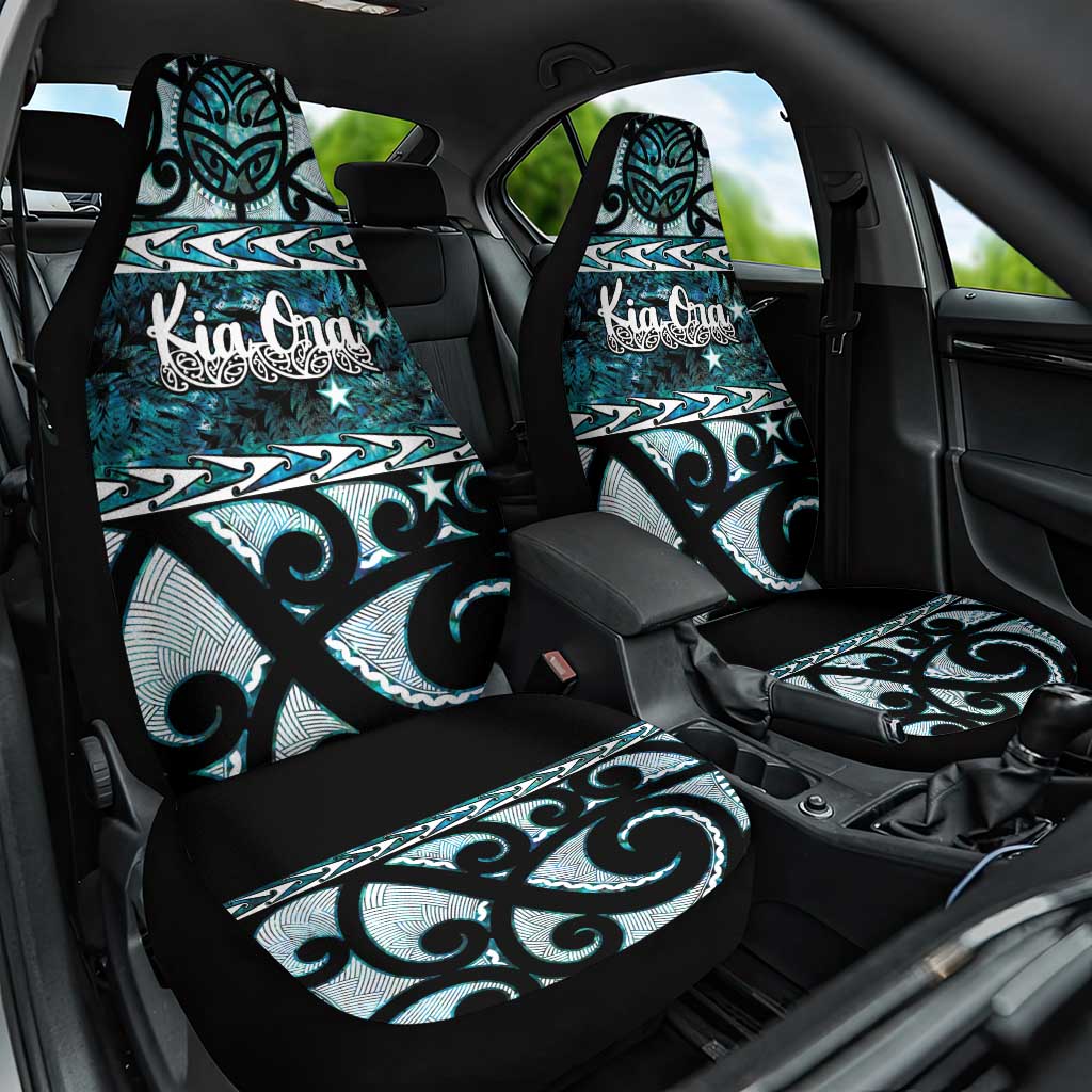 Kia Ora New Zealand Car Seat Cover Aotearoa Proud Maori Paua Shell Silver Fern - Polynesian Pride