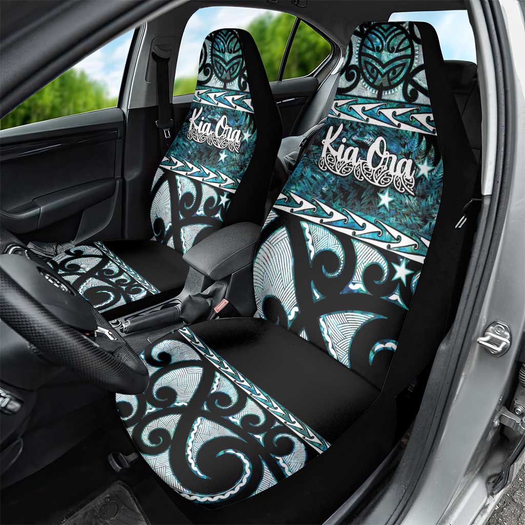 Kia Ora New Zealand Car Seat Cover Aotearoa Proud Maori Paua Shell Silver Fern - Polynesian Pride