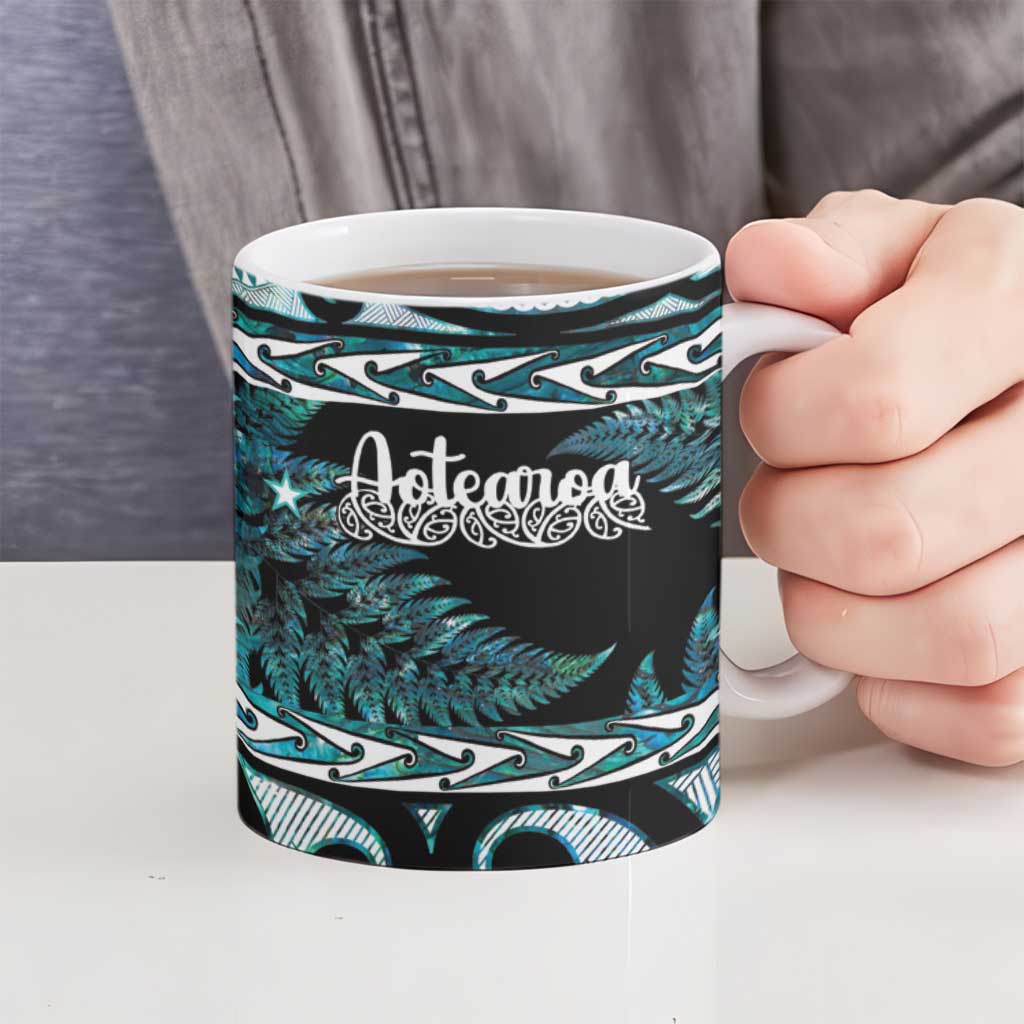 Kia Ora New Zealand Ceramic Mug Aotearoa Proud Maori Paua Shell Silver Fern - Polynesian Pride