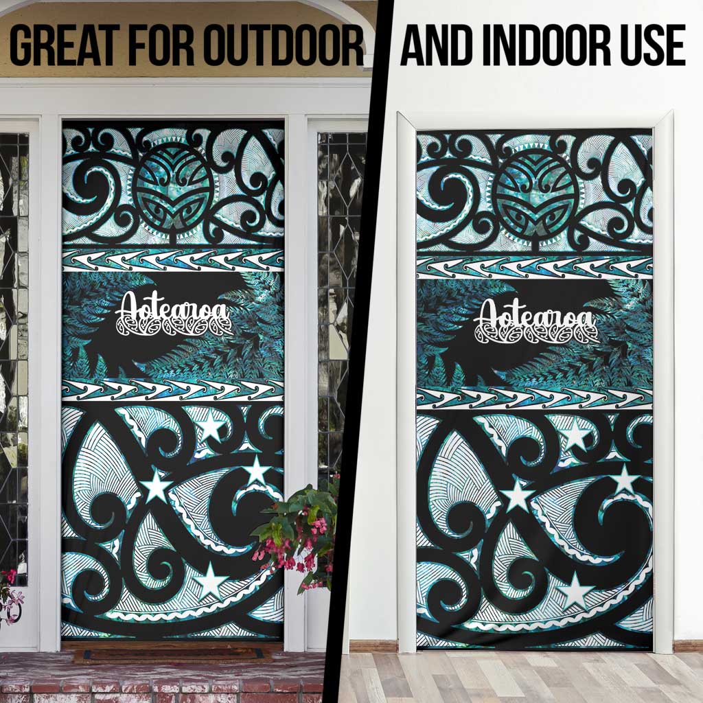 Kia Ora New Zealand Door Cover Aotearoa Proud Maori Paua Shell Silver Fern - Polynesian Pride