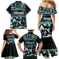 Kia Ora New Zealand Family Matching Mermaid Dress and Hawaiian Shirt Aotearoa Proud Maori Paua Shell Silver Fern - Polynesian Pride