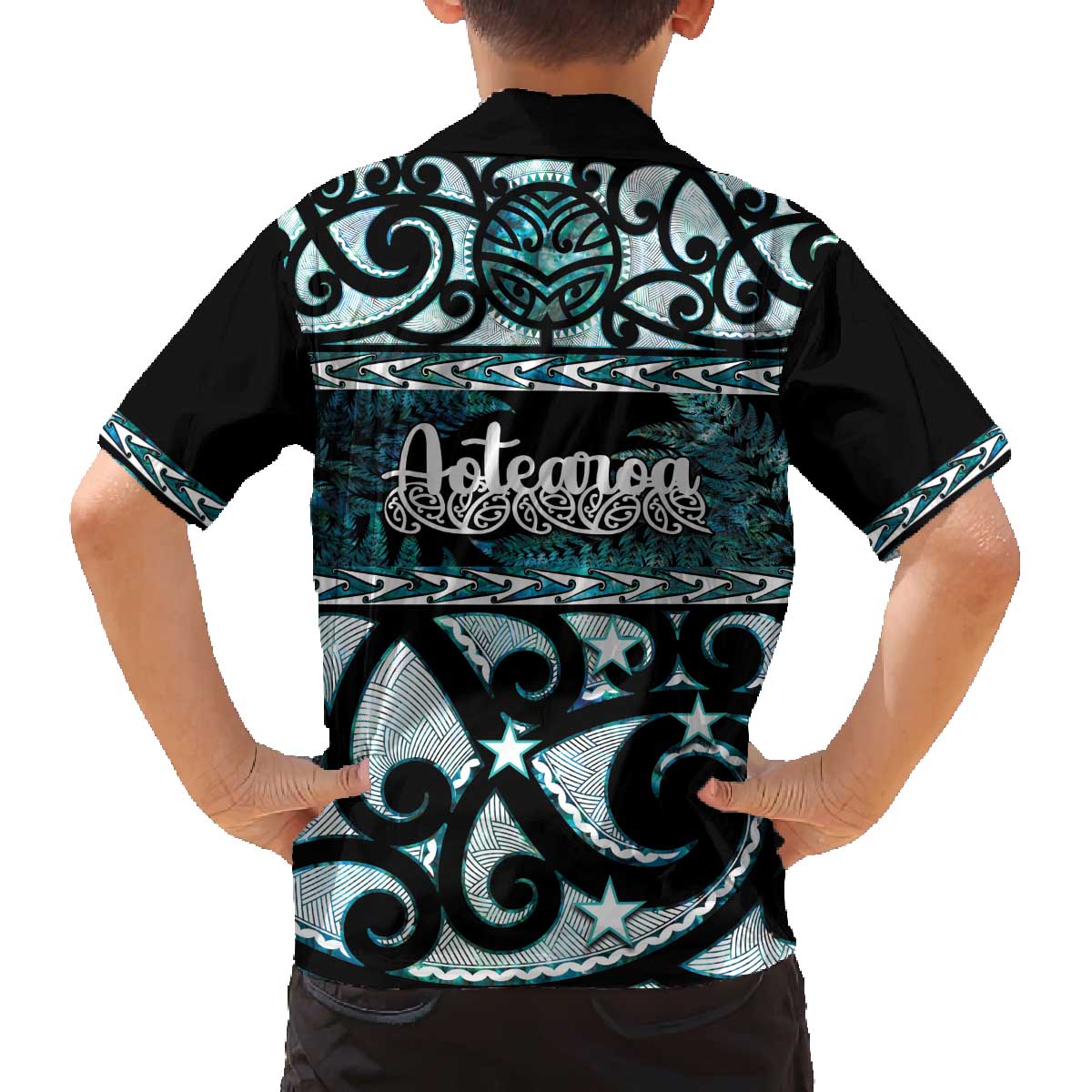 Kia Ora New Zealand Family Matching Off The Shoulder Long Sleeve Dress and Hawaiian Shirt Aotearoa Proud Maori Paua Shell Silver Fern - Polynesian Pride