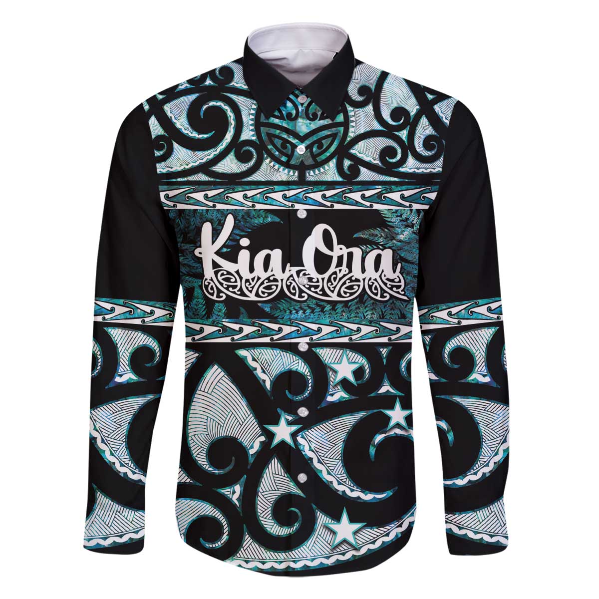 Kia Ora New Zealand Family Matching Off The Shoulder Long Sleeve Dress and Hawaiian Shirt Aotearoa Proud Maori Paua Shell Silver Fern - Polynesian Pride